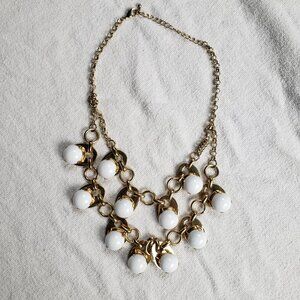 White Gold Tone Bib Statement Necklace